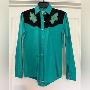Women’s Teal and Black Embroidered Shirt